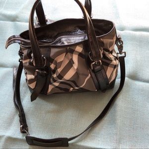 Burberry bag, plaid nylon with patent leather trim